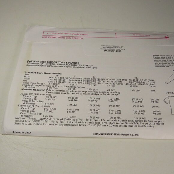 Kwik Sew 2286 Sewing Pattern UNCUT Shirt: sleeveless, short, long sleeve, panty - Picture 4 of 5